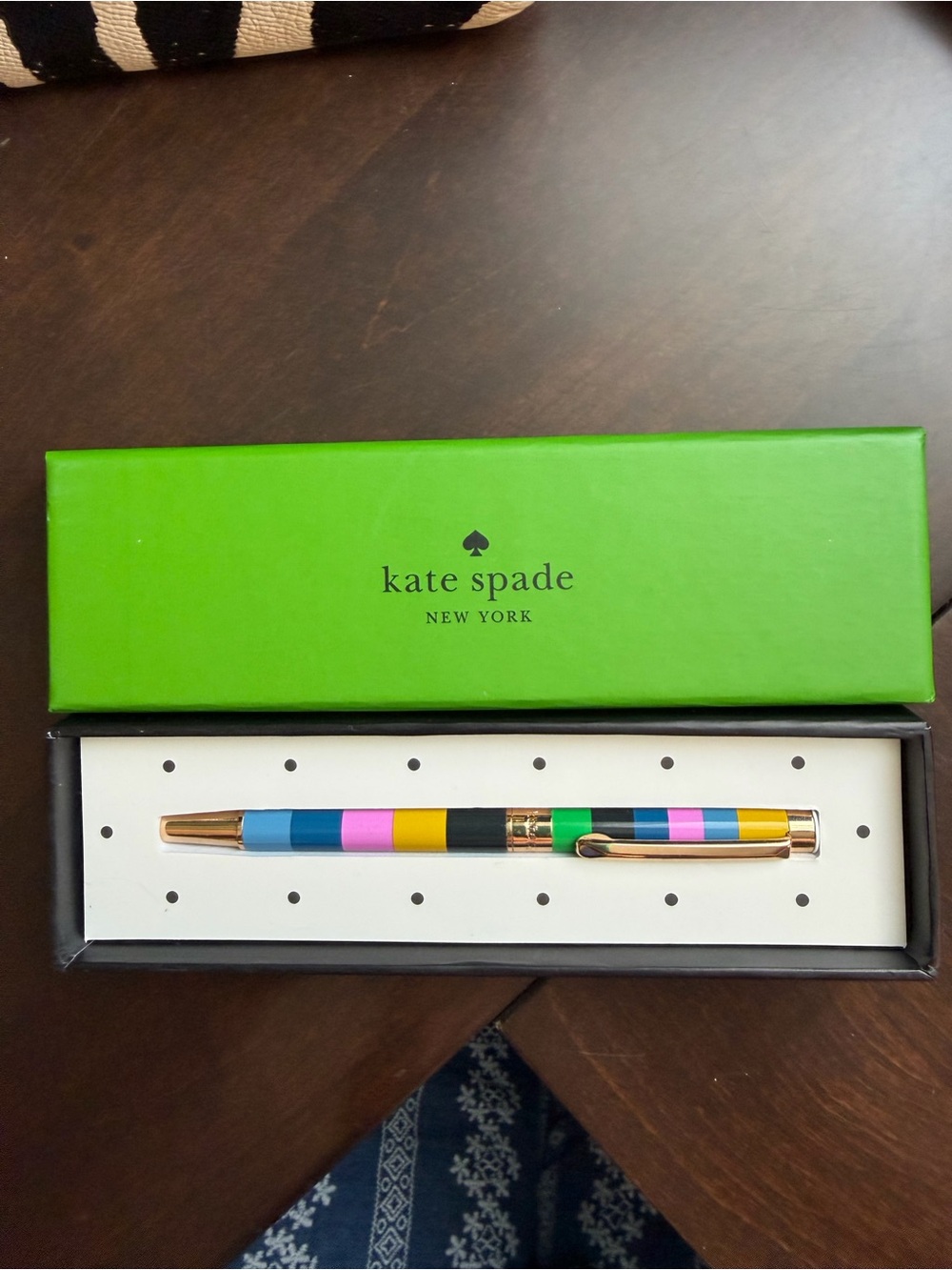 Kate Spade Candy Stripe Ballpoint Pen Multicolor Gold NIB Gift Box